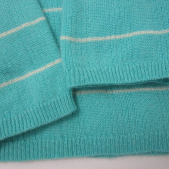CASHMERE Aqua Blue Stripe Pullover Sweater Cuddly v Neck - Picture 4 of 10